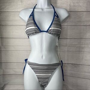 Elizabeth Jane Two Piece St. Criox Stripes Black White Blue Tie Bikini.